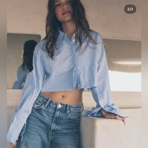 BNWT Zara cropped poplin striped shirt